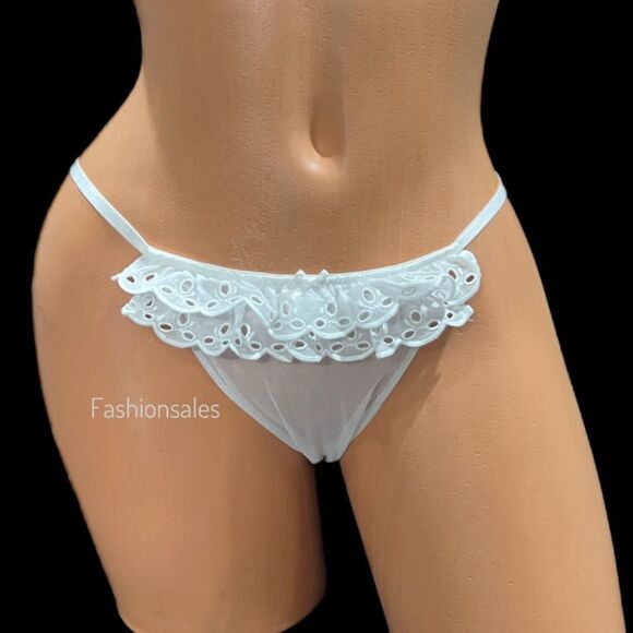 Victorias Secret Dream Angels Sheer Mesh Eyelet Lace String Bikini panty White M - Picture 1 of 9